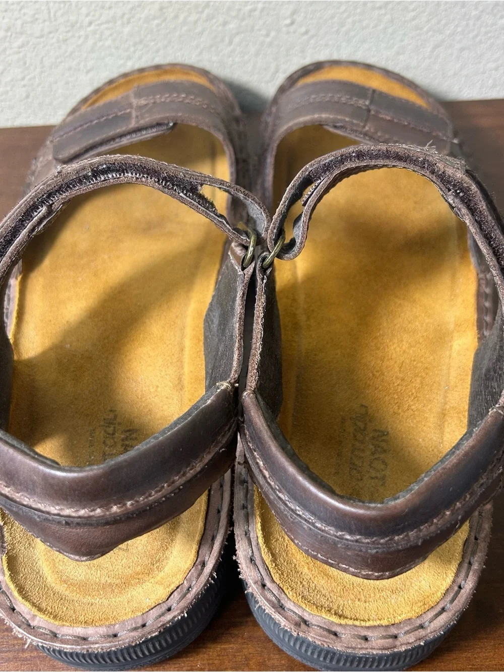 Naot Sandals Mens Size EU 47 US 14 Balkan Brown Leather Hook & Loop Comfy Ortho